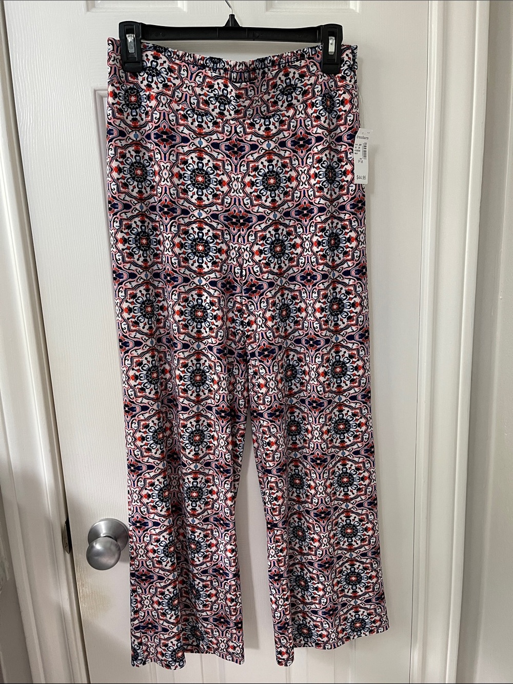 NWT Tile Print Wide Leg Pants in Navy, Coral & White